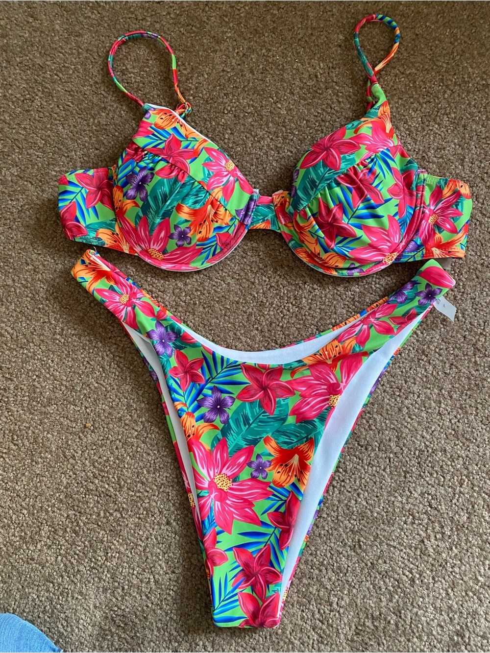 SHEIN Floral Push-Up Bikini Set – Pink, Green & Orange